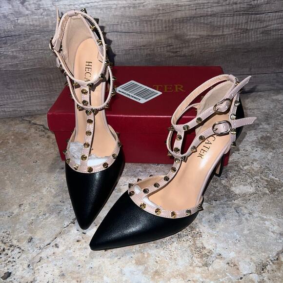 Studded Ankle Strap High Heels Stilettos Pumps Sz 8.5 Dress Shoes Formal Wedding - Picture 6 of 16